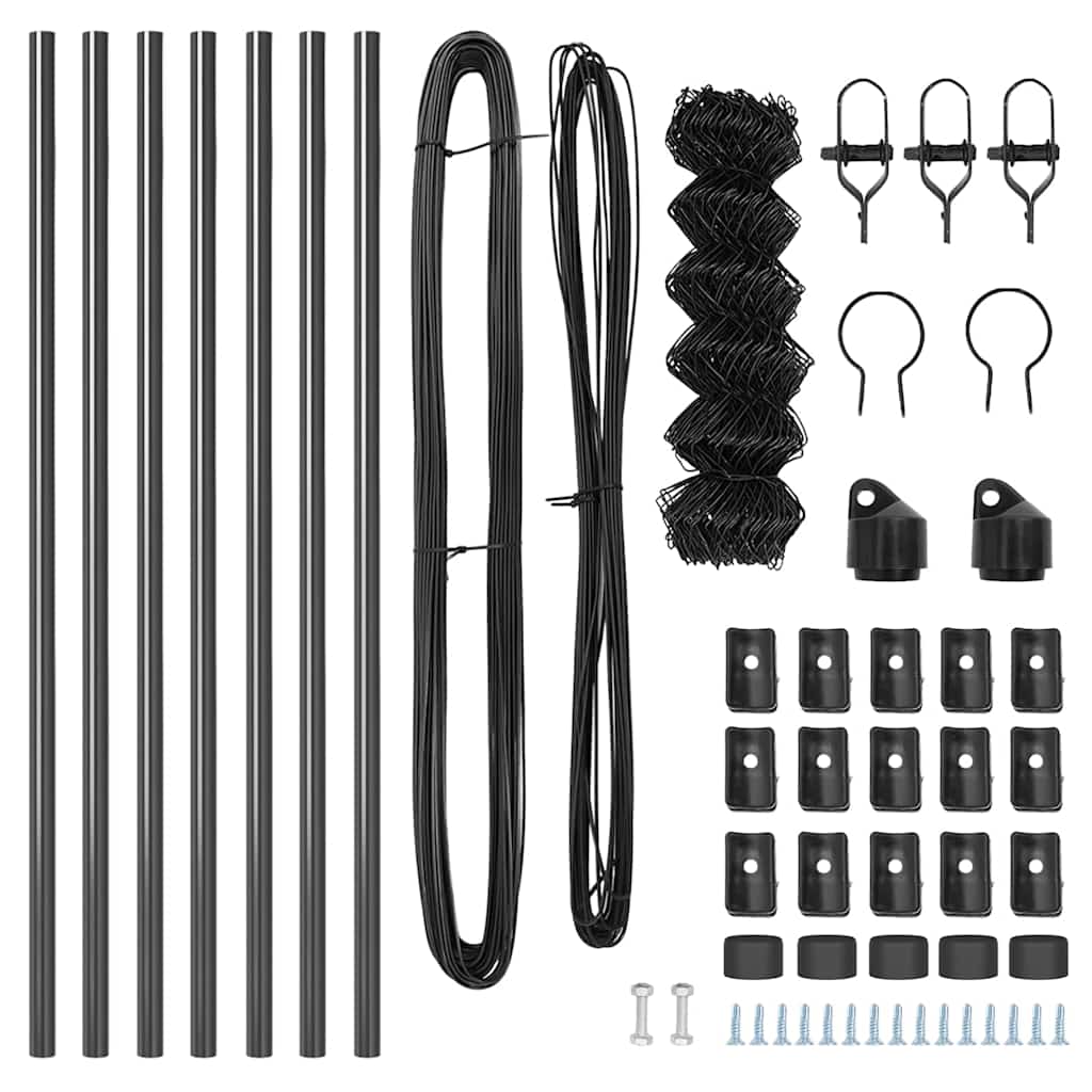 Kettengliedzaun mit Pfosten Grau 0,8 x 10 m Stahl